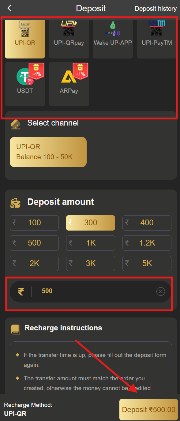 BDG Win payment method selection