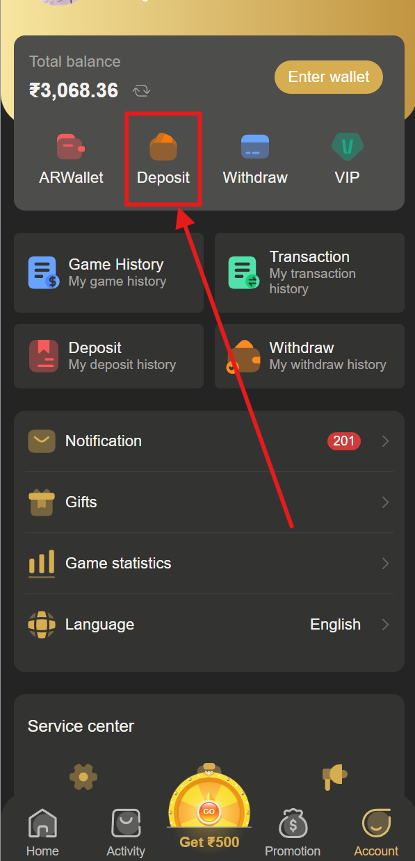 BDG Win deposit section
