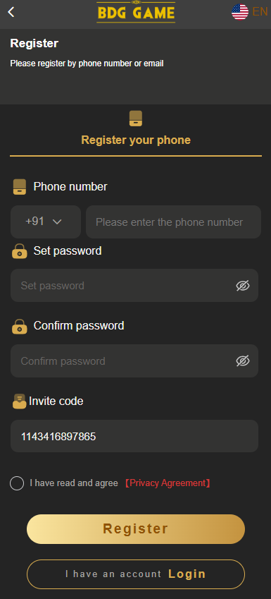 BDG Win registration page showing the sign up form